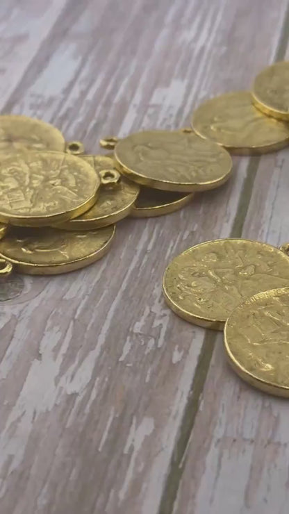 Colgante de Moneda Réplica de Ángel y Águila, Chapado en Oro de 18k Envejecido - AG180
