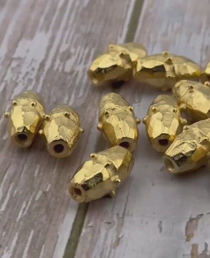 Oval Dotted Barrel Spacer Bead, Satin 18k Gold Plated - ST320