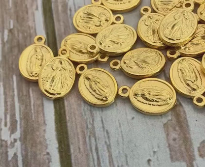Double-Sided Mary and Jesus Medallion, Satin 18k Gold Plated - ST220