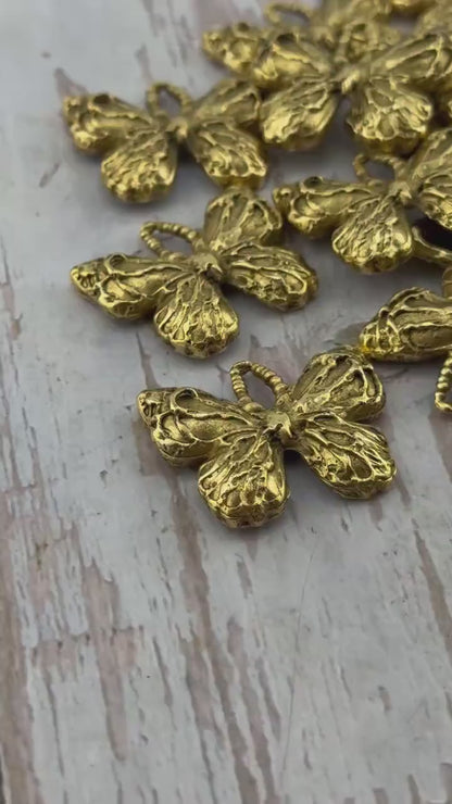 Artisan Butterfly Charm, Antiqued 18k Gold Plated - AG111