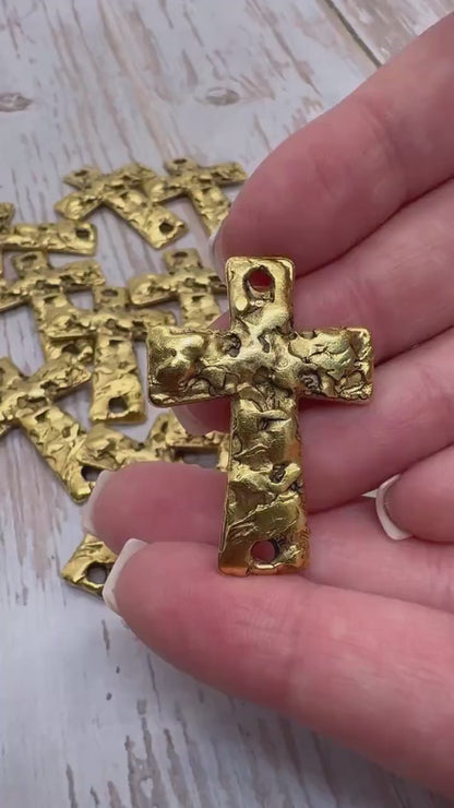 Large Cross Connector, Antiqued 18k Gold Plated - AG153