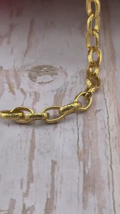 Cadena Rolo Ovalada Martillada, Bañada en Oro de 18k Envejecido - G118-CH